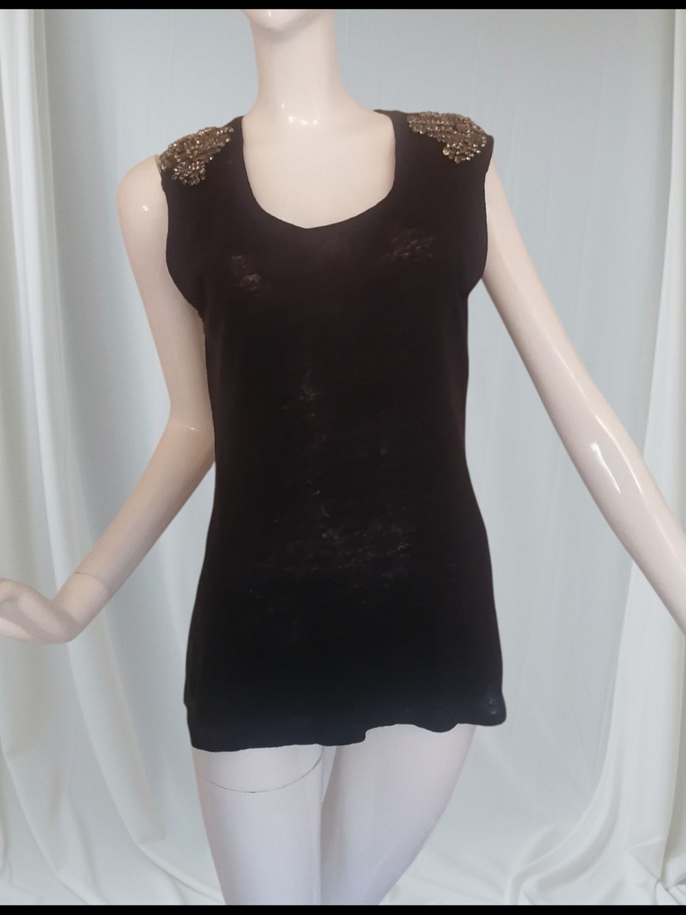 Jennifer Lopez Black Tank Top with Gold Beaded Shoulders